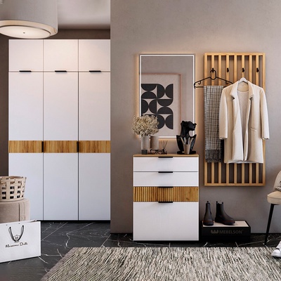 Прихожая «Бери К7», 2337×354×2226 мм, цвет дуб крафт золотой/белое дерево