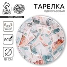 Тарелка одноразовая бумажная "деньги купюры", 18 см - фото 322062234