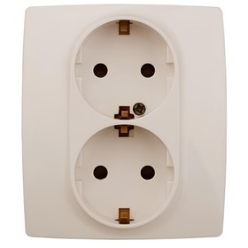 Розетка 2X2P+E Schuko со шторками, 16A-250В, IP20, Эра12, слоновая кость