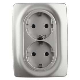 Розетка 2X2P+E Schuko, 16A-250В, IP20, Эра12, алюминий