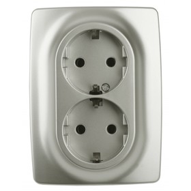 Розетка 2X2P+E Schuko со шторками, 16A-250В, IP20, Эра12, перламутр