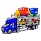 Грузовик инерционный «Автовоз», 2 машинки и 2 паровоза, цвета МИКС - фото 3789124