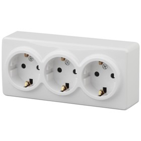 Розетка 3х2P+E Schuko, 16A-250В, IP20, ОУ, Эра Эксперт, белый