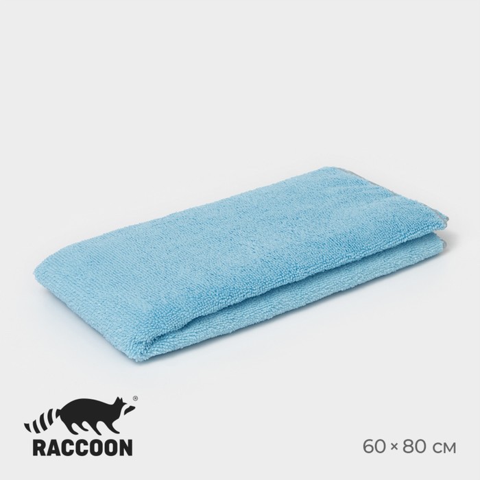 Тряпка для пола Raccoon, 250 г/м², 60×80 см, микрофибра, с оверлоком, 1 шт., голубая - Фото 1