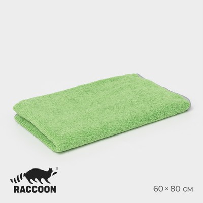 Тряпка для пола Raccoon, 250 г/м², 60×80 см, микрофибра, с оверлоком, 1 шт, зеленая