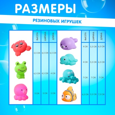 Резиновые игрушки для купания в ванной «Животные», набор 7 шт.