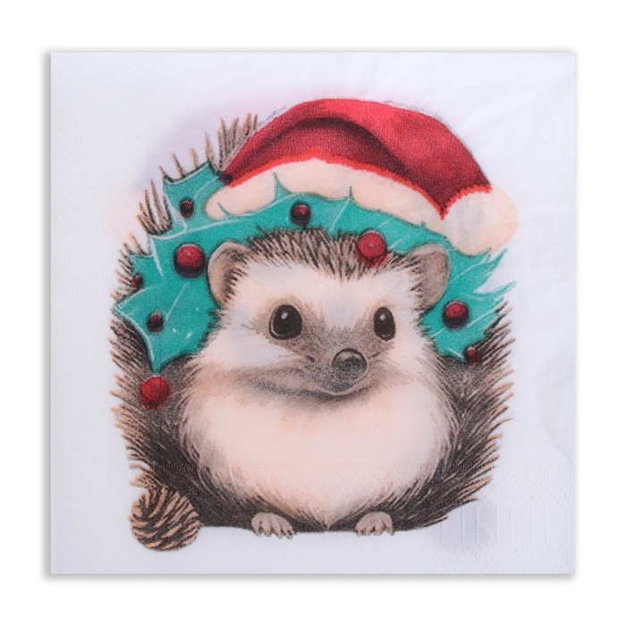 Новогодние салфетки бумажные «Новогодний ёжик» 3 слоя, 33×33 см, 20 шт. - Фото 1
