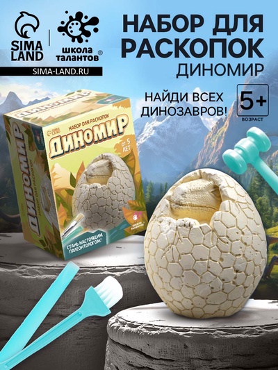 Раскопки «Диномир», гипсовое яйцо, инструменты, 5+