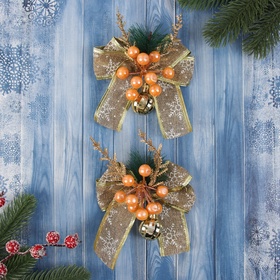 Ёлочные игрушки 2 шт. «Зимнее волшебство. Композиция на бантике» пластик, ягодки, 13×15 см