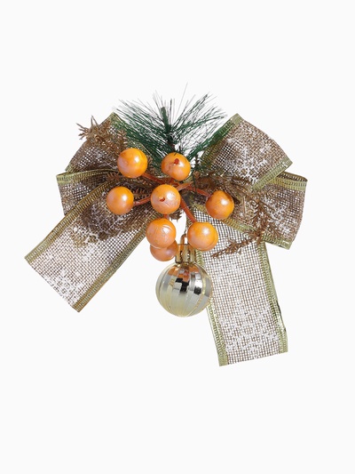 Ёлочные игрушки 2 шт. «Зимнее волшебство. Композиция на бантике» пластик, ягодки, 13×15 см