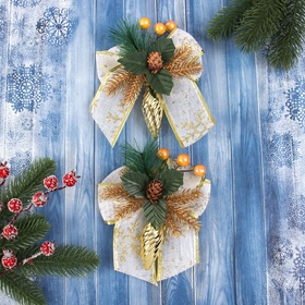 Ёлочные игрушки 2 шт. «Зимнее волшебство. Композиция на бантике» пластик, сосулька с ягодками, 12×15 см