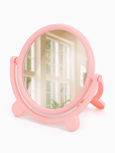 Зеркало настольное, круглое, с рамкой для фото, d=18.5 см, (d=13.5 см), розовое