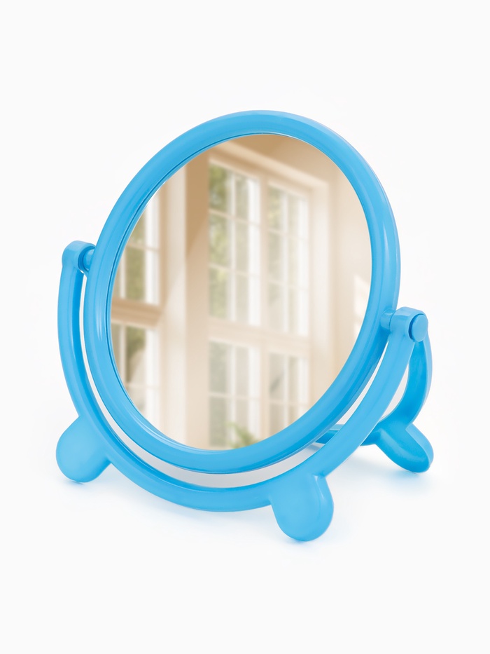 Зеркало настольное, круглое, с рамкой для фото, d=18.5 см, (d=13.5 см), голубое - Фото 1