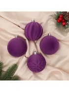 Ёлочные игрушки «Бархатный зной», шары новогодние, d=8 см, 4 шт., фиолетовый - Фото 3