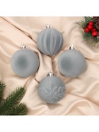 Ёлочные игрушки «Бархатный зной», шары новогодние, d=8 см, 4 шт., серый - Фото 3