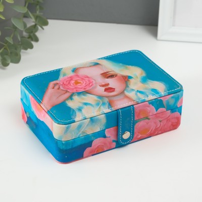 Шкатулка для украшений «Девушка с розовым пионом», искусственная кожа, 11×16×5.5 см
