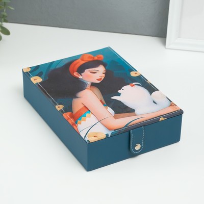 Шкатулка для украшений «Девушка со шпицем», с зеркалом, искусственная кожа, 15×21.5×5.5 см