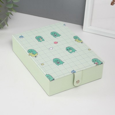 Шкатулка для украшений «Динозаврики», с зеркалом, искусственная кожа, зелёная, 15×21.5×5.5 см