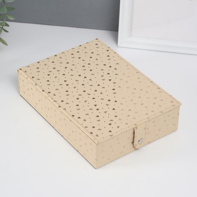 Шкатулка для украшений «Сердечки», с зеркалом, искусственная кожа, золото, 15×21.5×5.5 см