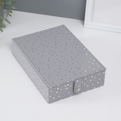 Шкатулка для украшений «Сердечки», с зеркалом, искусственная кожа, серая, 15×21.5×5.5 см