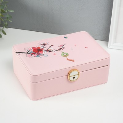 Шкатулка для украшений «Кулон с кистью на сакуре», искусственная кожа, с замком, розовая, 16×24×8.5 см