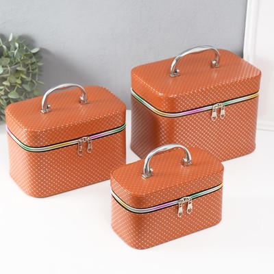 Набор шкатулок для украшений с зеркалом «Ромбы», 3 шт., искусственная кожа, охра