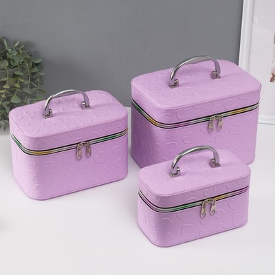 Набор шкатулок для украшений с зеркалом «Сердца», 3 шт., искусственная кожа, св. сирень