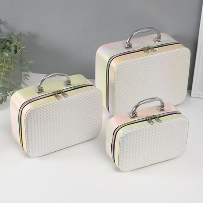 Набор шкатулок для украшений с зеркалом «Плетение», 3 шт., искусственная кожа, бежевая