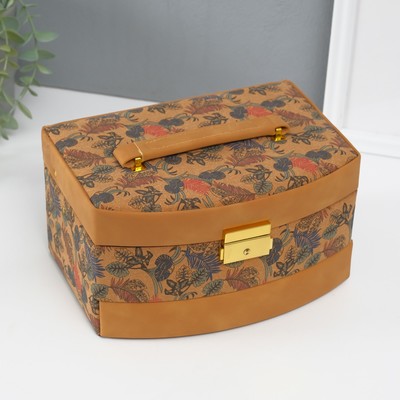 Шкатулка для украшений «Пальмовые листья», искусственная кожа, пробка, 16.5×22.5×13.5 см