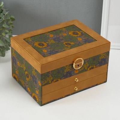 Шкатулка для украшений «Подсолнухи», искусственная кожа, пробка, 17.5×23.5×14 см