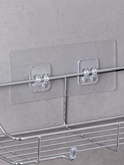 Крючки для полок самоклеящиеся двойные, 14×6 см, 2 шт., прозрачные