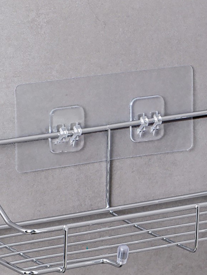 Крючки для полок самоклеящиеся двойные, 14×6 см, 2 шт., прозрачные - Фото 1