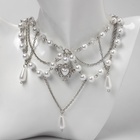 Колье с жемчугом «Сердце» ажурные капли, цвет белый в серебре - Фото 4