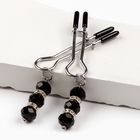 Зажимы для сосков, БДСМ аксессуар, с бусинами, металл, пластик, черный - Фото 3