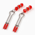 Зажимы для сосков, БДСМ аксессуар, с бусинами, металл, пластик, красный - Фото 4