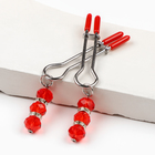 Зажимы для сосков, БДСМ аксессуар, с бусинами, металл, пластик, красный - Фото 3