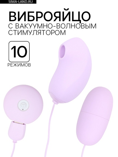 Виброяйцо с вакуумно-волновым стимулятором клитора, повербанк, софт-силикон, фиолетовый