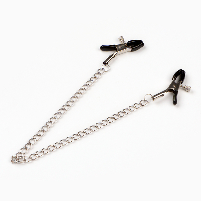 Зажимы для сосков с цепочкой 30 см, винтовой, металл, черный - Фото 1