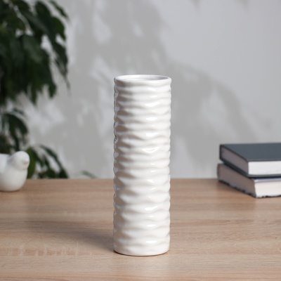 Ваза «Тьяго», волны труба, 18×5.5 см, керамика, белая