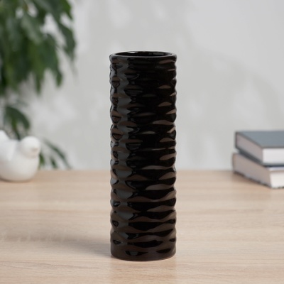 Ваза «Тьяго», волны труба, 18×5.5 см, керамика, чёрная
