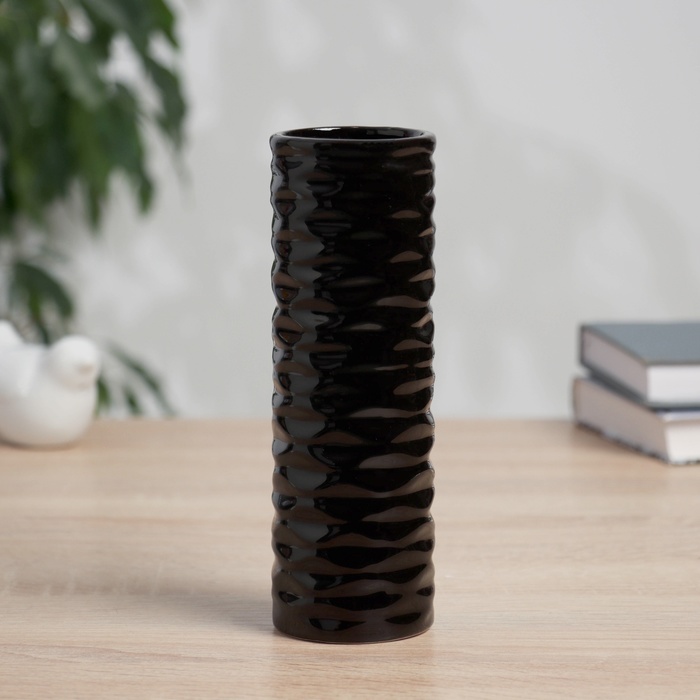 Ваза «Тьяго», волны труба, 18×5.5 см, керамика, чёрная - Фото 1