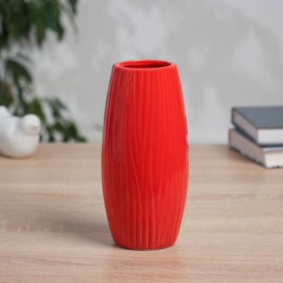 Ваза для цветов «Тьяго», полоски бочка, d=5 см, 17×7 см, керамика, красная