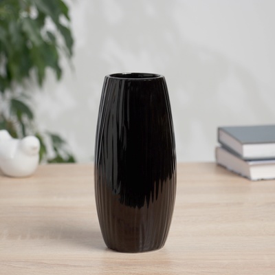 Ваза «Тьяго», полоски бочка, d=5 см, 17×7 см, керамика, чёрная