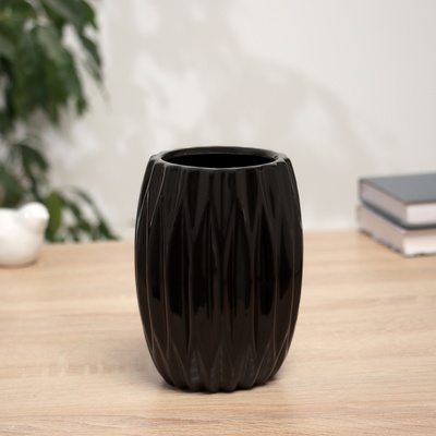 Ваза «Тьяго», грани, d=7 см, 14×9.5 см, керамика, чёрная