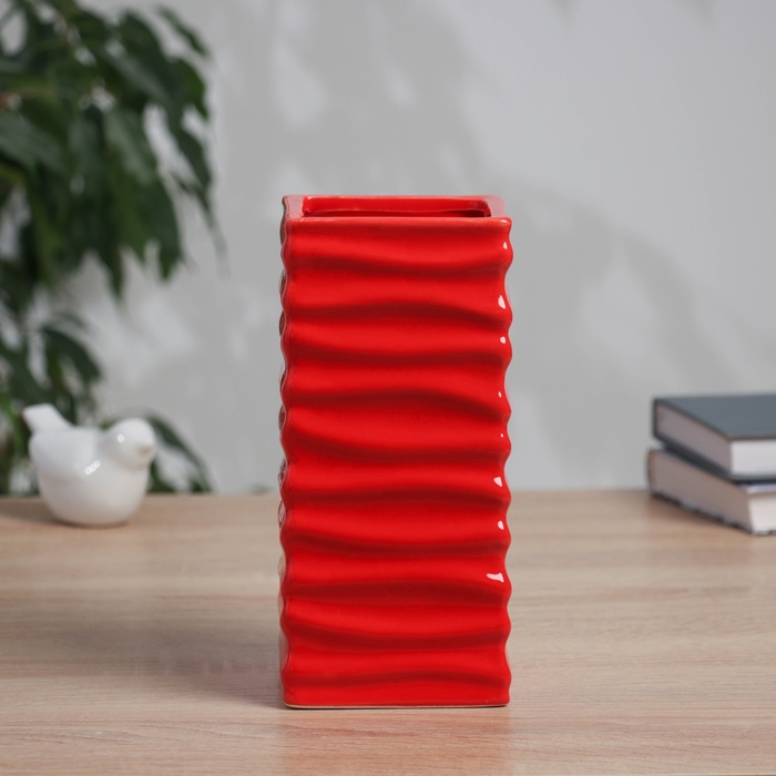 Ваза для цветов «Тьяго» полосы, 19×9 см, керамика, красная - Фото 1