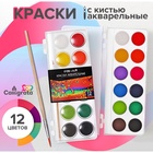 Краски акварельные 12 цветов, круглые, диаметр кюветы 28 мм, с кистью, пластиковый пенал, CALLIGRATA TOP - Фото 1