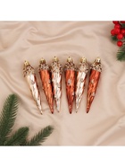 Ёлочные игрушки набор 6 шт. «Сосулька верхушка блеск», 13×3 см, золото/коричневый - Фото 3