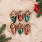 Ёлочные игрушки 6 шт. «Шишка Феерия» 8×3.5 см, зелёно-золотой - Фото 2