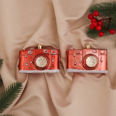 Ёлочные игрушки 2 шт. «Зимнее волшебство. Фотоаппарат» пластик, 9.5×4.5×7 см, красный