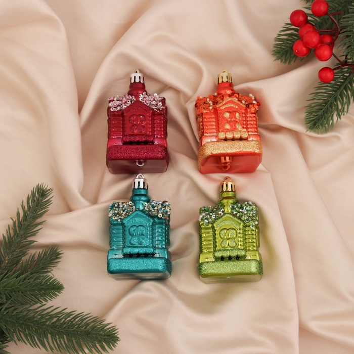 Ёлочные игрушки 4 шт. «Сказочный домик» 8×4.5 см, МИКС - Фото 1